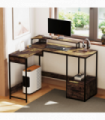 HOMCOM L Shaped Desk, Computer Table with Liftable Desktop, Rustic Brown