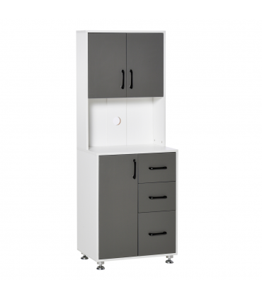 Kitchen Buffet 2 Cabinets, 3 Drawers Countertop, 60x40x150cm, Grey White