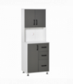 Kitchen Buffet 2 Cabinets, 3 Drawers Countertop, 60x40x150cm, Grey White