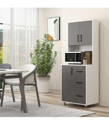 Kitchen Buffet 2 Cabinets, 3 Drawers Countertop, 60x40x150cm, Grey White