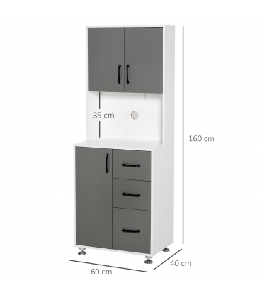 Kitchen Buffet 2 Cabinets, 3 Drawers Countertop, 60x40x150cm, Grey White