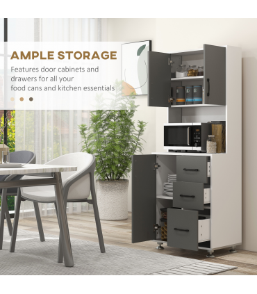 Kitchen Buffet 2 Cabinets, 3 Drawers Countertop, 60x40x150cm, Grey White