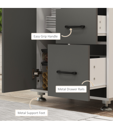 Kitchen Buffet 2 Cabinets, 3 Drawers Countertop, 60x40x150cm, Grey White