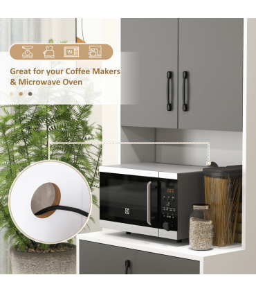 Kitchen Buffet 2 Cabinets, 3 Drawers Countertop, 60x40x150cm, Grey White