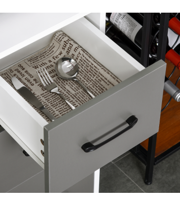 Kitchen Buffet 2 Cabinets, 3 Drawers Countertop, 60x40x150cm, Grey White