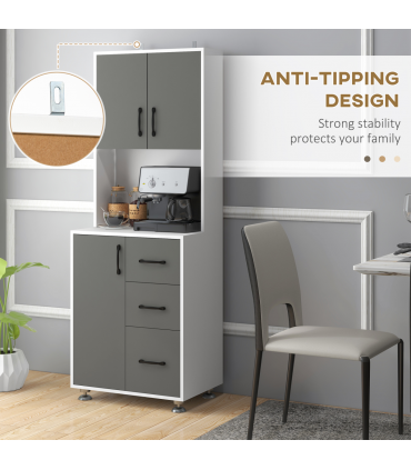 Kitchen Buffet 2 Cabinets, 3 Drawers Countertop, 60x40x150cm, Grey White