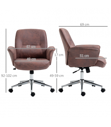 Office Chair Red Microfibre 67L x 69W x 102H cm Swivel Wheels Tilt Function