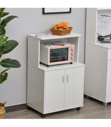 Microwave Cart on Wheels Utility Trolley 97x60.4x40.3cm, White