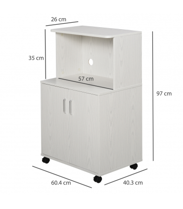 Microwave Cart on Wheels Utility Trolley 97x60.4x40.3cm, White