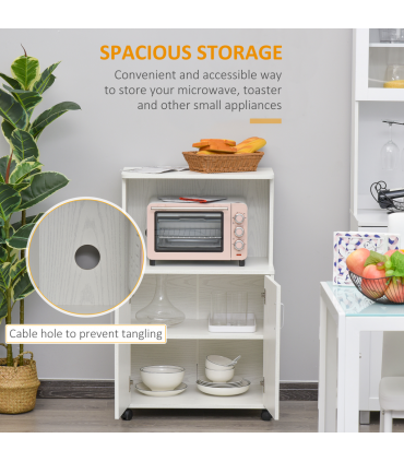 Microwave Cart on Wheels Utility Trolley 97x60.4x40.3cm, White