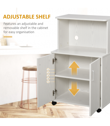 Microwave Cart on Wheels Utility Trolley 97x60.4x40.3cm, White