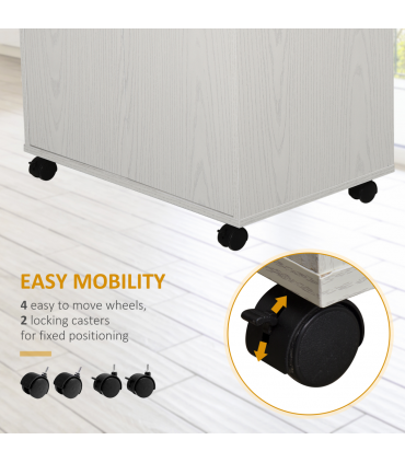 Microwave Cart on Wheels Utility Trolley 97x60.4x40.3cm, White