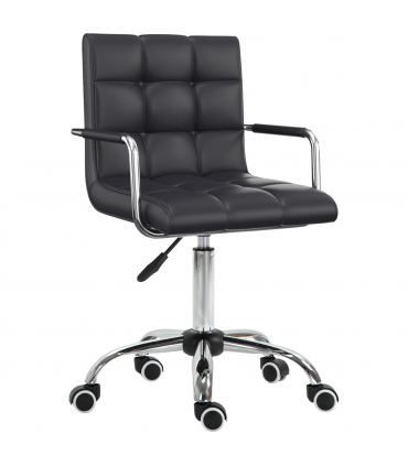 Desk Chair Mid Back PU Leather Swivel Arm Wheel Black 84-99cm Adjustable Height