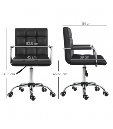 Desk Chair Mid Back PU Leather Swivel Arm Wheel Black 84-99cm Adjustable Height