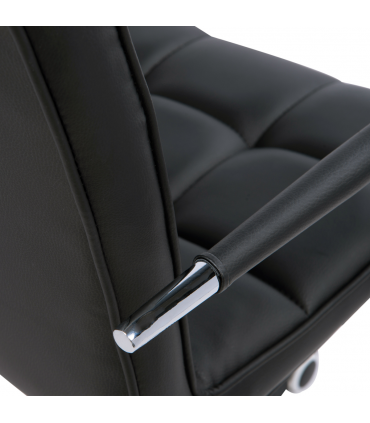 Desk Chair Mid Back PU Leather Swivel Arm Wheel Black 84-99cm Adjustable Height