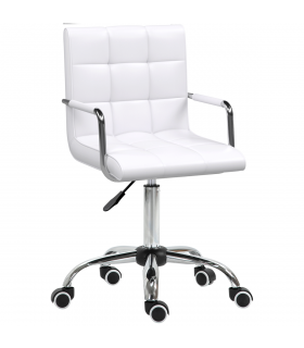 Mid Back PU Leather Home Office Chair Swivel Desk Chair with Arm, Wheel, White