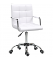Mid Back PU Leather Home Office Chair Swivel Desk Chair with Arm, Wheel, White
