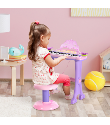 Mini Battery Organ Piano Microphone Stool 32 Key Keyboard Kids Toy