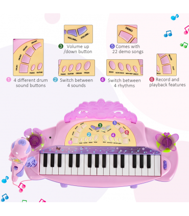 Mini Battery Organ Piano Microphone Stool 32 Key Keyboard Kids Toy