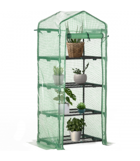 Mini Greenhouse 4-Tier Portable Plant House Shed w/ PE Cover, Green Outsunny