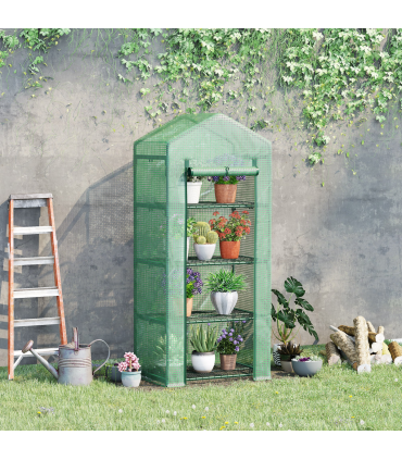 Mini Greenhouse 4-Tier Portable Plant House Shed w/ PE Cover, Green Outsunny