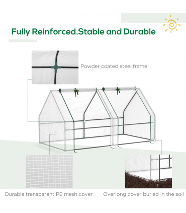 Greenhouse Poly tunnel Steel White 180L x 90W x 90Hcm Mini Small for Plants