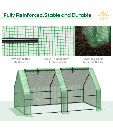 Mini Small Greenhouse Steel Frame & PE Cover & Zip Window 180x90x90cm