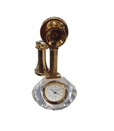 Miniature Clock Crystal Goldtone Plated Vintage Style Phone Design Solid Brass IMP502 - CLEARANCE NEEDS RE-BATTERY