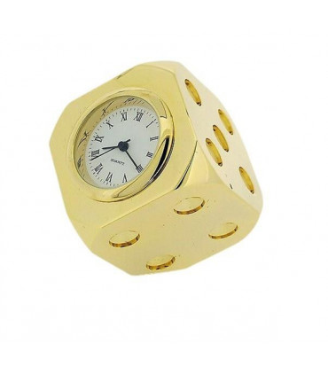 Miniature Clock Gold Plated Dice Solid Brass IMP96 - CLEARANCE NEEDS RE-BATTERY