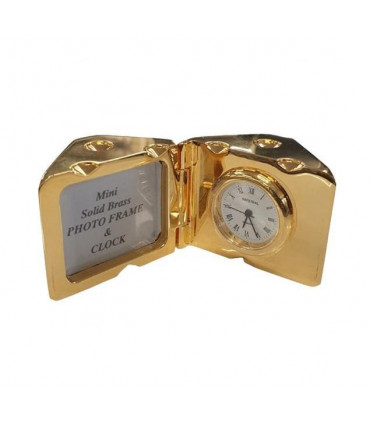 Miniature Clock Gold Plated Dice with photo frame Solid Brass IMP71 - CLEARANCE NEEDS RE-BATTERY
