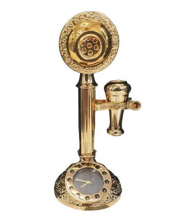 Miniature Clock Gold Plated Candlestick Telephone Solid Brass IMP97 - CLEARANCE NEEDS RE-BATTERY