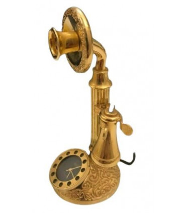 Miniature Clock Gold Plated Candlestick Telephone Solid Brass IMP97 - CLEARANCE NEEDS RE-BATTERY