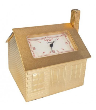 Miniature Clock Goldtone Plated House Design Solid Brass IMP1011 - CLEARANCE NEEDS RE-BATTERY