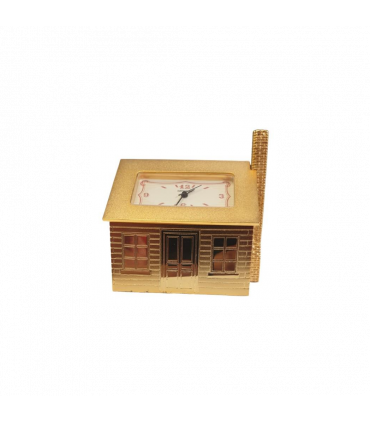 Miniature Clock Goldtone Plated House Design Solid Brass IMP1011 - CLEARANCE NEEDS RE-BATTERY