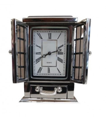 Miniature Clock Rectangle Silver Plated Solid Brass IMP40S - CLEARANCE NEEDS RE-BATTERY