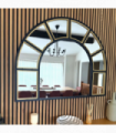 Mio - Black & Gold Metal Arched Window Mirror - 95cm x 120cm