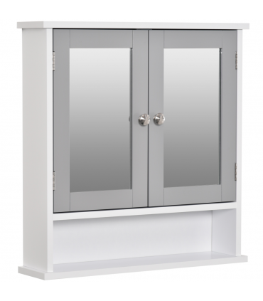 Mirror Cabinet Wall Mounted with Double Mirrored Doors, Hanging Cabinet, Grey