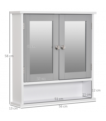 Mirror Cabinet Wall Mounted with Double Mirrored Doors, Hanging Cabinet, Grey