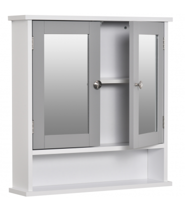 Mirror Cabinet Wall Mounted with Double Mirrored Doors, Hanging Cabinet, Grey