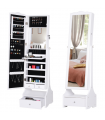 Mirrored Jewelry Cabinet Armoire Floor Standing  Lock, LED Light White