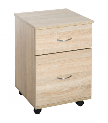 Mobile File Cabinet Wooden Side Table with 2 Drawers Pedestal Office Oak