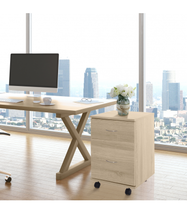 Mobile File Cabinet Wooden Side Table with 2 Drawers Pedestal Office Oak