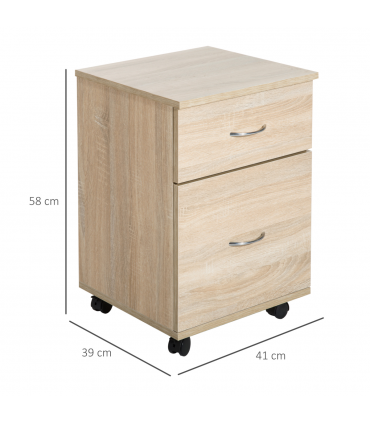 Mobile File Cabinet Wooden Side Table with 2 Drawers Pedestal Office Oak