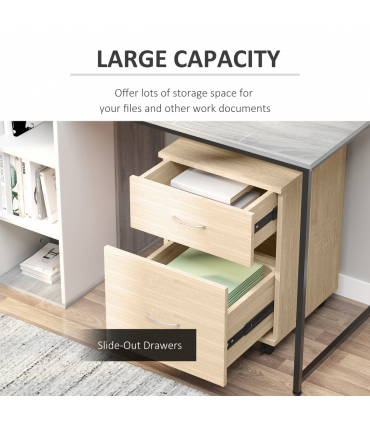 Mobile File Cabinet Wooden Side Table with 2 Drawers Pedestal Office Oak