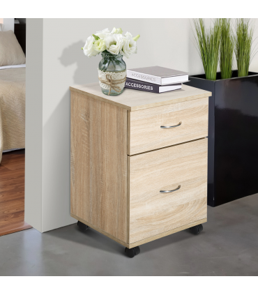 Mobile File Cabinet Wooden Side Table with 2 Drawers Pedestal Office Oak