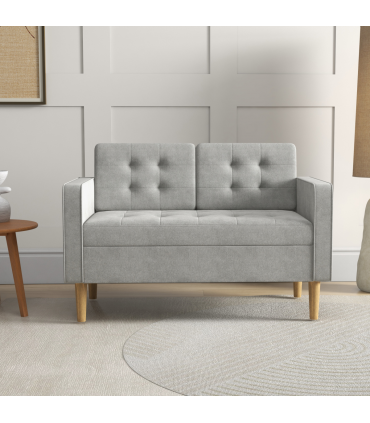 Modern 2 Seater Sofa with Storage Compact Loveseat Sofa for Living Room Grey