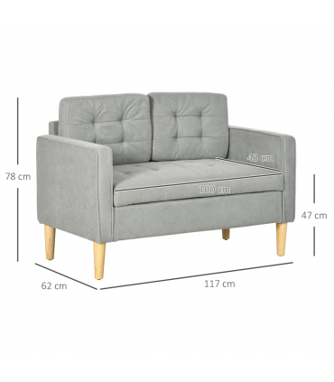 Modern 2 Seater Sofa with Storage Compact Loveseat Sofa for Living Room Grey