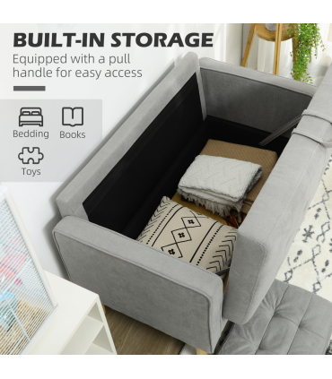 Modern 2 Seater Sofa with Storage Compact Loveseat Sofa for Living Room Grey