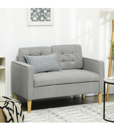 Modern 2 Seater Sofa with Storage Compact Loveseat Sofa for Living Room Grey