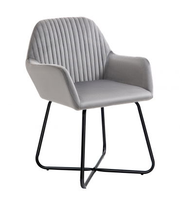Modern Accent Chair Velvet-Feel Upholstered Lounge Armchair Metal Base Grey